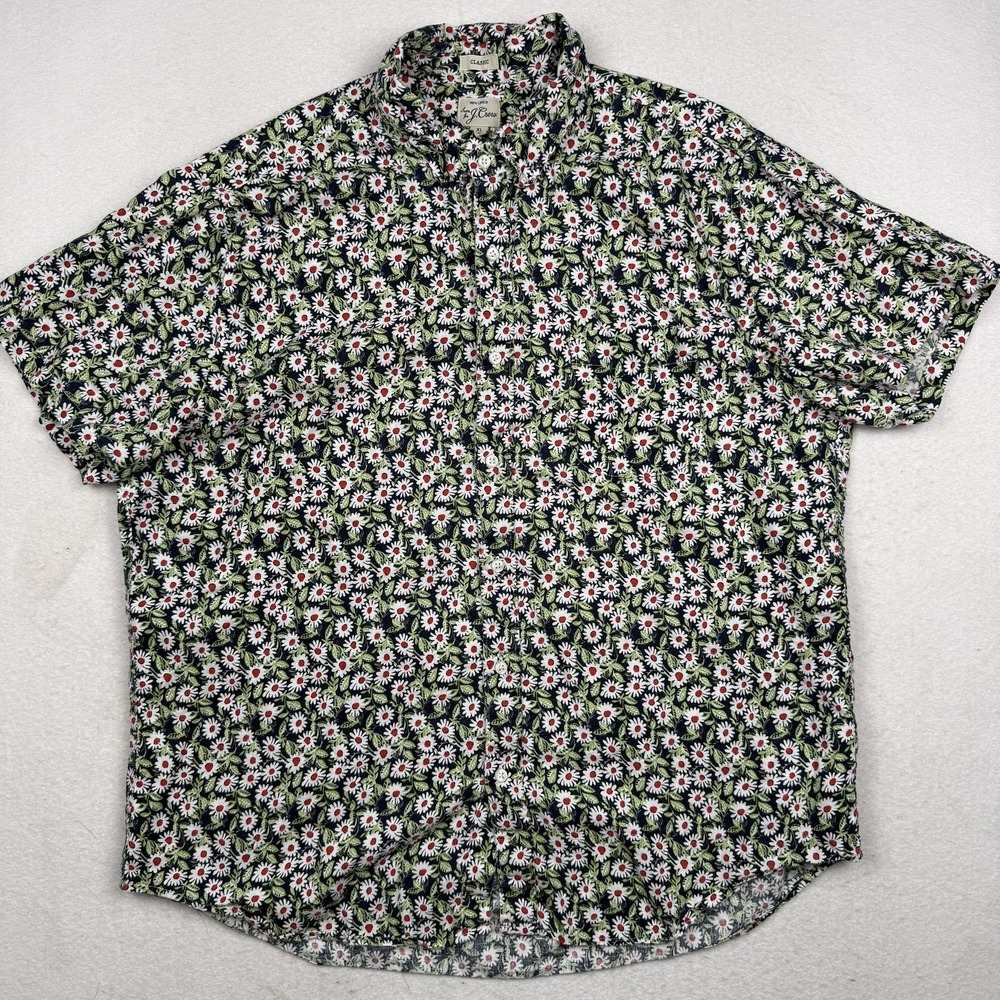 J.Crew Shirt Mens XL Multicolor Daisy Floral Linen Short Sleeve Button Up